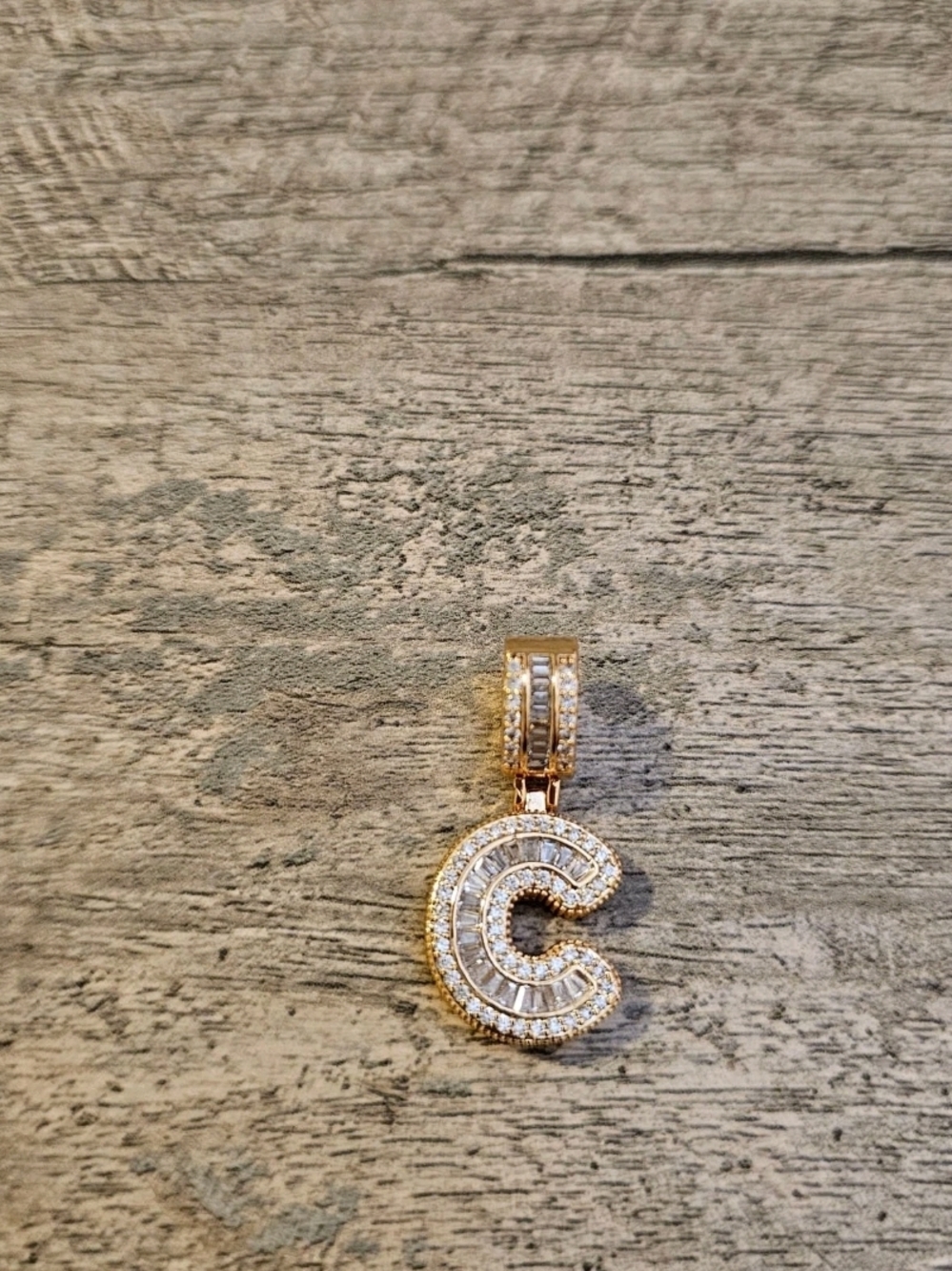 Gold Letter C Pendant Necklace Charm with Clear Crystals